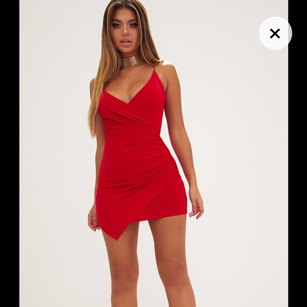 Red Slinky Wrap Strappy Bodycon Dress